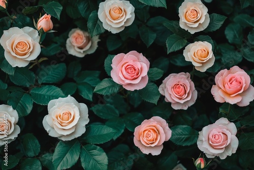 A red yellow floribunda rose blossoms in the garden of Rosa Gartenspass, Kordes 2001 photo