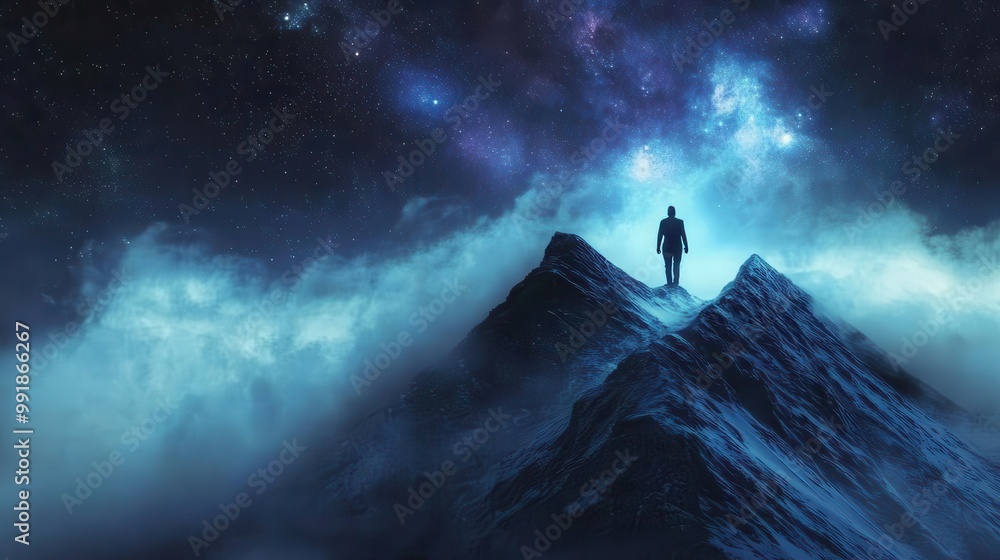ethereal mountain ascent silhouette scaling luminous peak swirling mist cosmic starscape backdrop inspirational journey metaphor surreal dreamscape aesthetic ethereal mountain ascent silhouette scaling luminous peak swirling mist cosmic starscape backdrop inspirational journey metaphor surreal dreamscape aesthetic