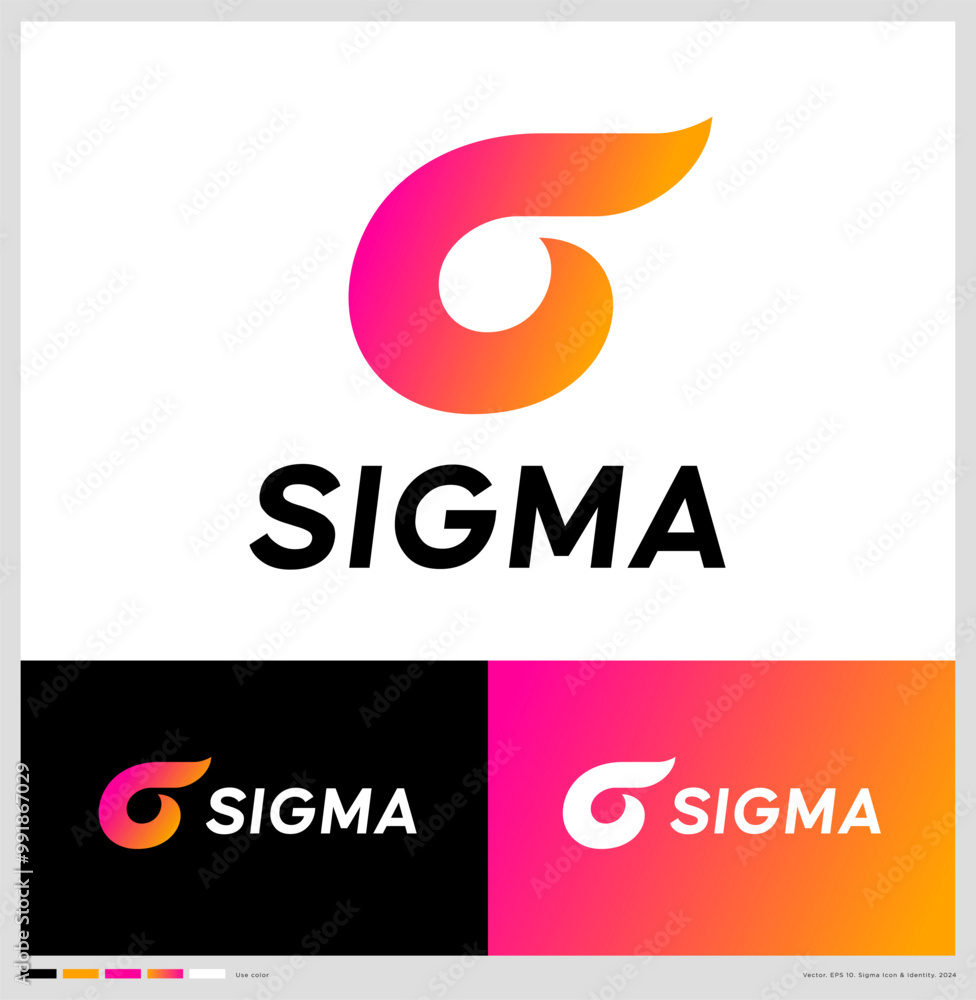 Sigma logo. Monogram. Pink-yellow greek letter Sigma as free shape. Sigma logo. Monogram. Pink-yellow greek letter Sigma as free shape.