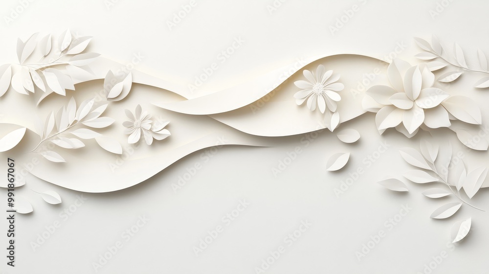 Elegant White Paper Flower and Leaf Design for Background Elegant White Paper Flower and Leaf Design for Background