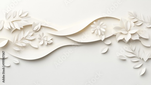 Elegant White Paper Flower and Leaf Design for Background