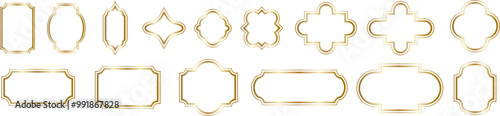 Gold shiny geometric frames. Gold decoration in minimal style. Shiny frames for the holiday or congratulations on transparent background. Vector EPS 10