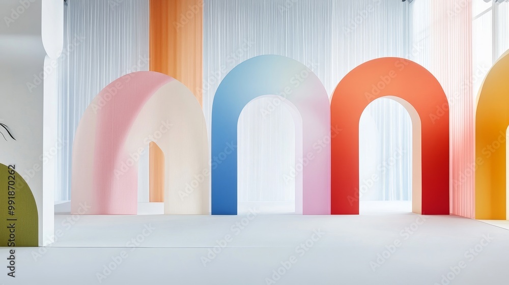 Fototapeta premium Vibrant Arch Structures in Modern Interior Space