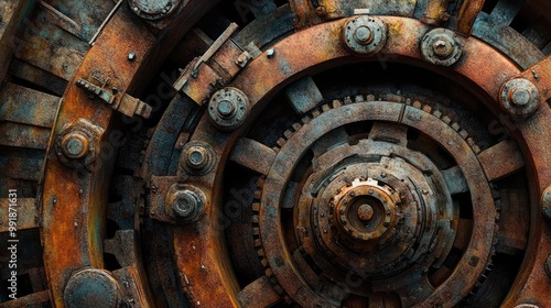 Close-up of a Rusted and Aged Industrial Gear System