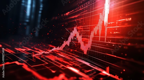 Dynamic stock market graph trending upward on a dark background. photo