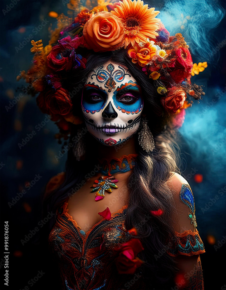 retrato de una hermosa catrina llena de color retrato de una hermosa catrina llena de color