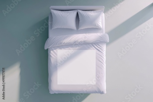 3D Render of White Bed with Duvet Mockup