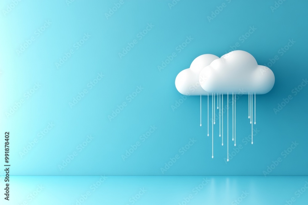 White Cloud with Rain on Blue Background White Cloud with Rain on Blue Background