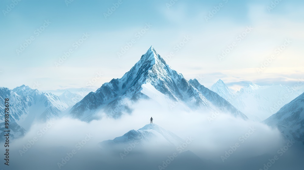 Stunning snow-capped mountain peak rises above the clouds, creating a serene and breathtaking natural landscape. Stunning snow-capped mountain peak rises above the clouds, creating a serene and breathtaking natural landscape.