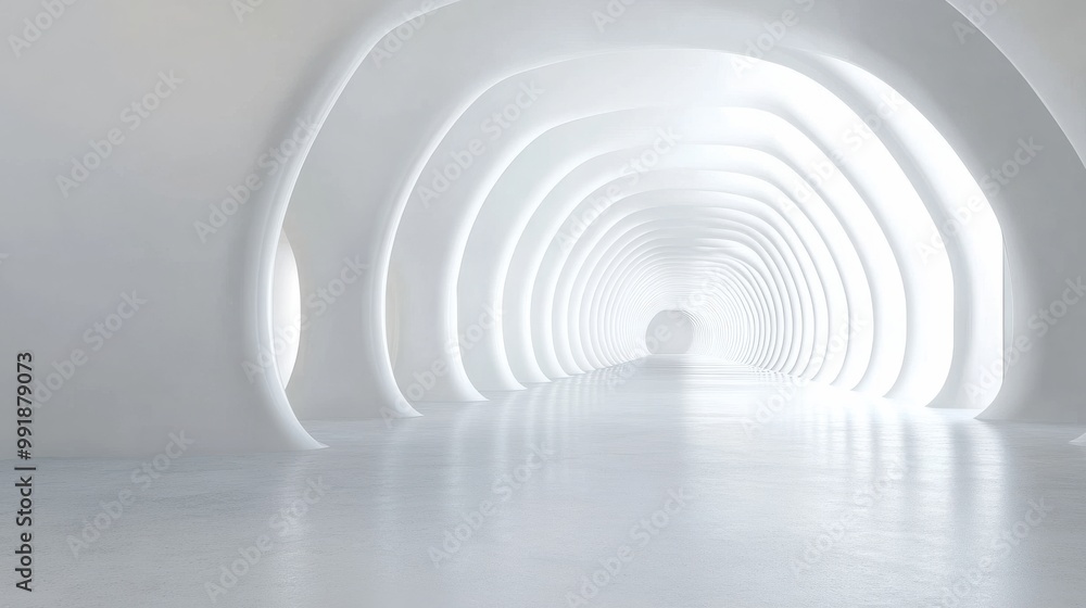 Futuristic White Corridor with Sleek Design Futuristic White Corridor with Sleek Design