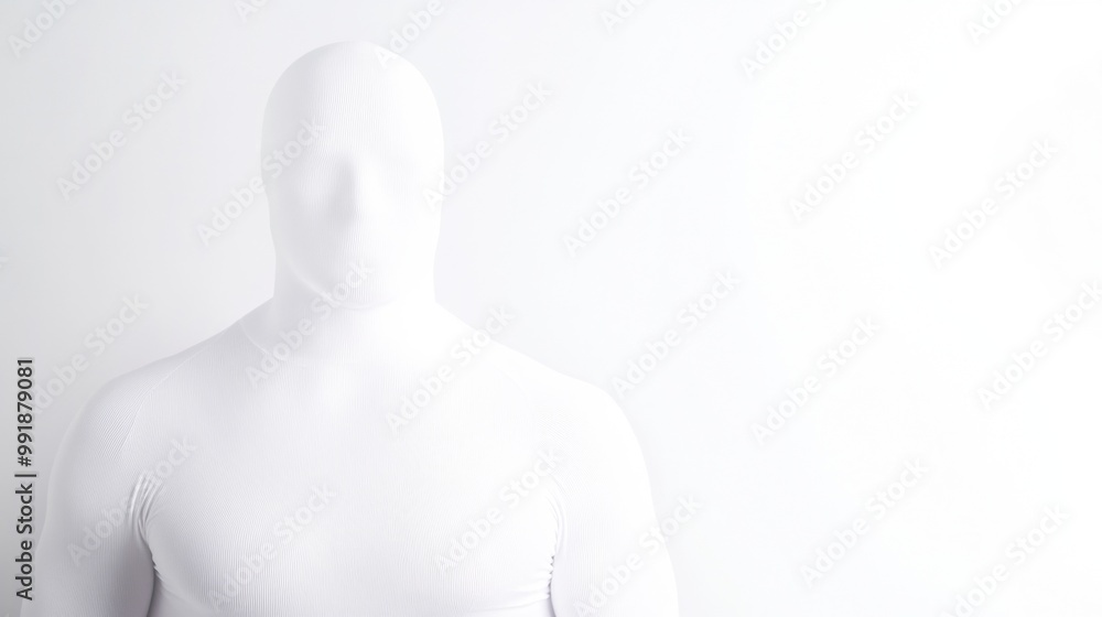 Abstract Photograph of Person in White Suit with Blurred Facial Features in Minimalist White Background. Generative AI Abstract Photograph of Person in White Suit with Blurred Facial Features in Minimalist White Background. Generative AI