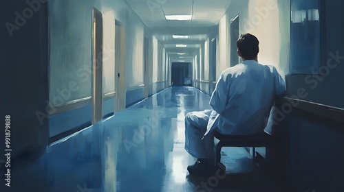 A Man Sitting Alone in a Hospital Hallway