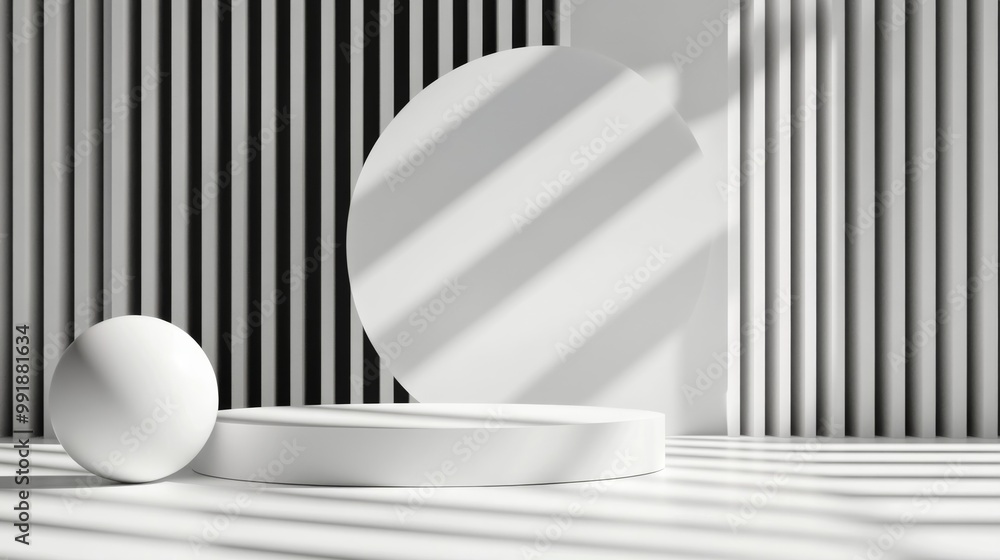 Minimalist interior space featuring a circular podium and lush green plants during daylight Minimalist interior space featuring a circular podium and lush green plants during daylight