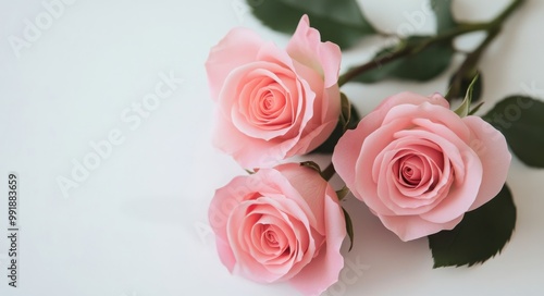 Three pink roses arranged elegantly on a light background celebrating beauty and nature's artistry