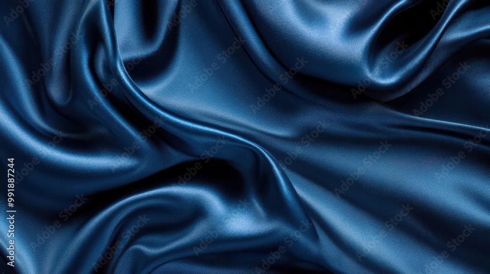 Fototapeta premium luxurious blue satin fabric draped in elegant folds creating a sumptuous background with rich texture and subtle sheen