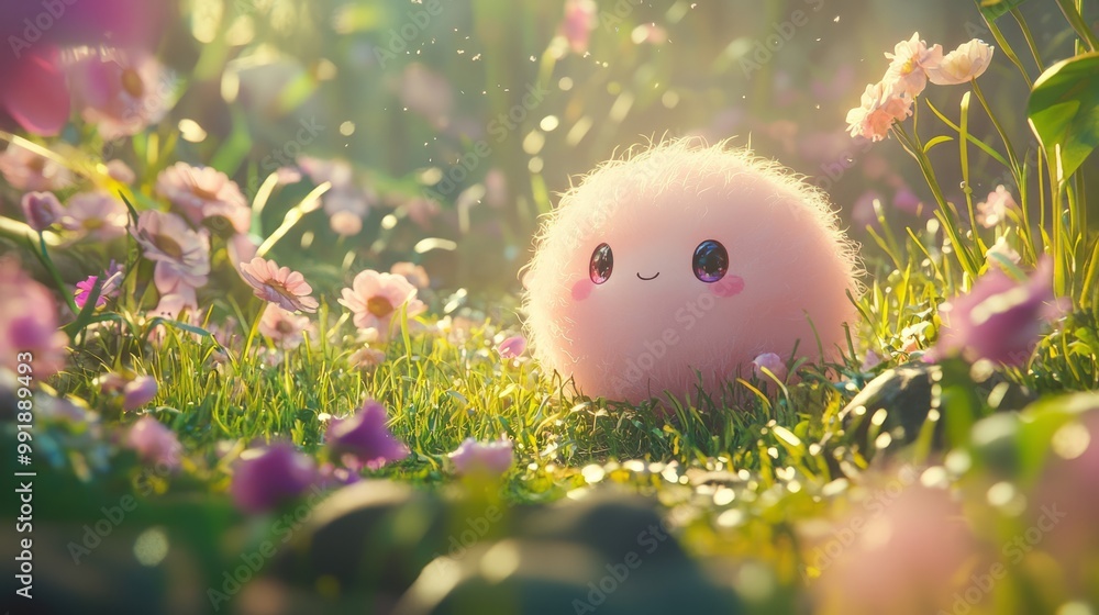 Enchanting Kawaii Japanese Mythical Creature Exploring Magical Garden at Twilight Enchanting Kawaii Japanese Mythical Creature Exploring Magical Garden at Twilight