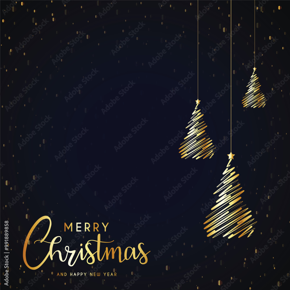 Naklejka premium Premium merry christmas greeting card with golden tree design