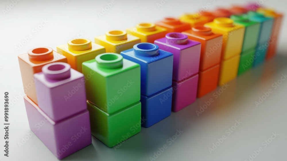 Obraz premium colorful set of building blocks arranged neatly on a clean, white surface