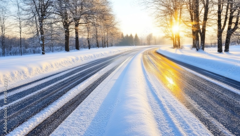Winter Landscape with Snow-Covered Trees and Sunrise Winter Landscape with Snow-Covered Trees and Sunrise