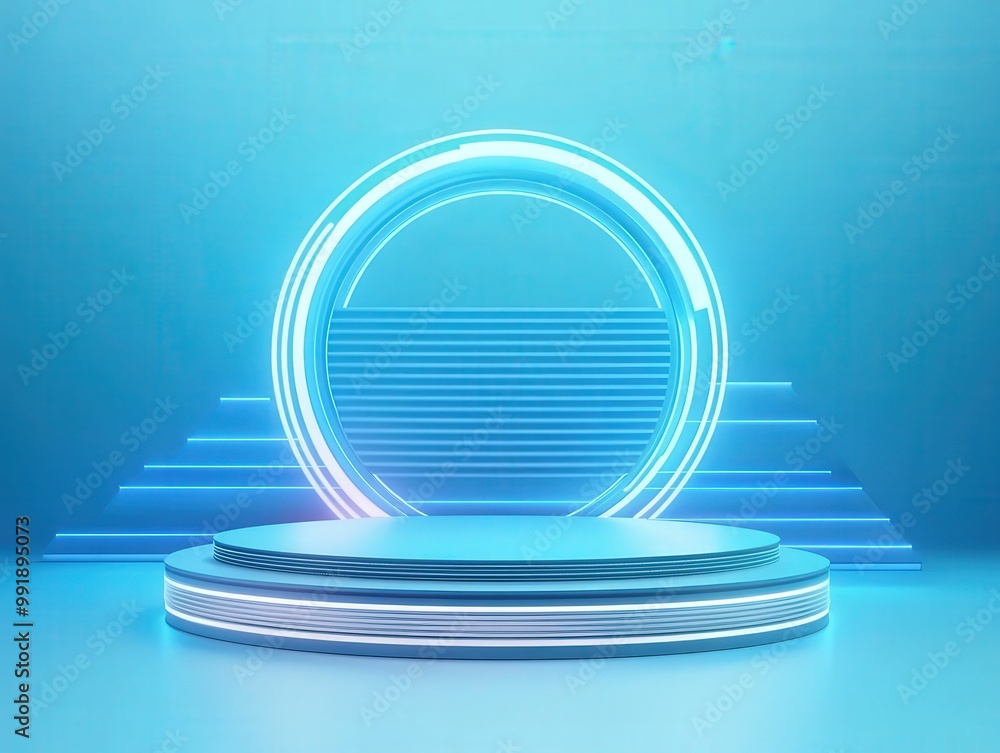 Futuristic Neon Blue Circle Platform. Futuristic Neon Blue Circle Platform.