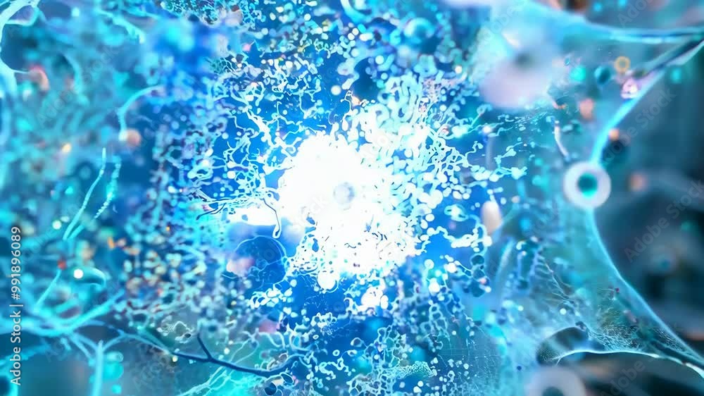 Microscopic view of glowing blue neural network connections in action, 4k footage Microscopic view of glowing blue neural network connections in action, 4k footage