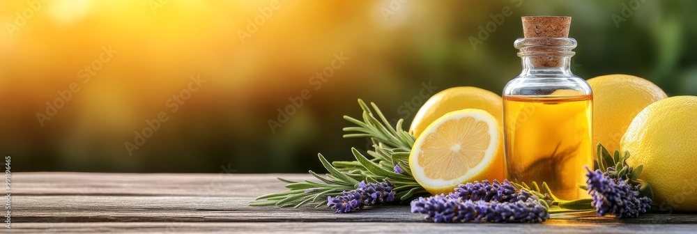 Essential Oil Bottle with Lavender and Lemon Essential Oil Bottle with Lavender and Lemon