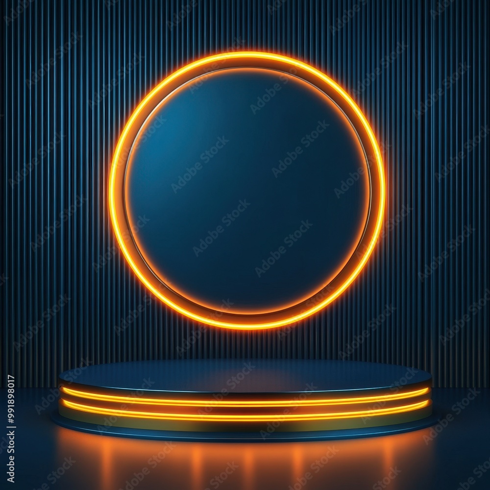 Futuristic Neon Circle and Platform. Futuristic Neon Circle and Platform.