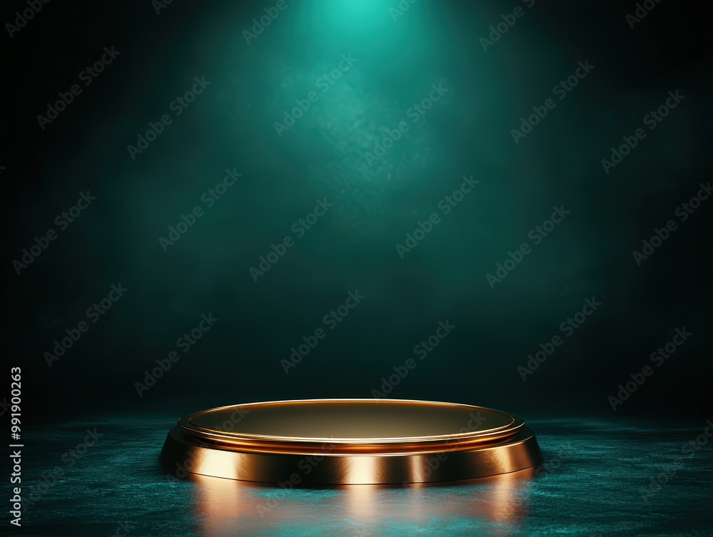 Golden Podium on a Dark Teal Background with Spotlight. Golden Podium on a Dark Teal Background with Spotlight.