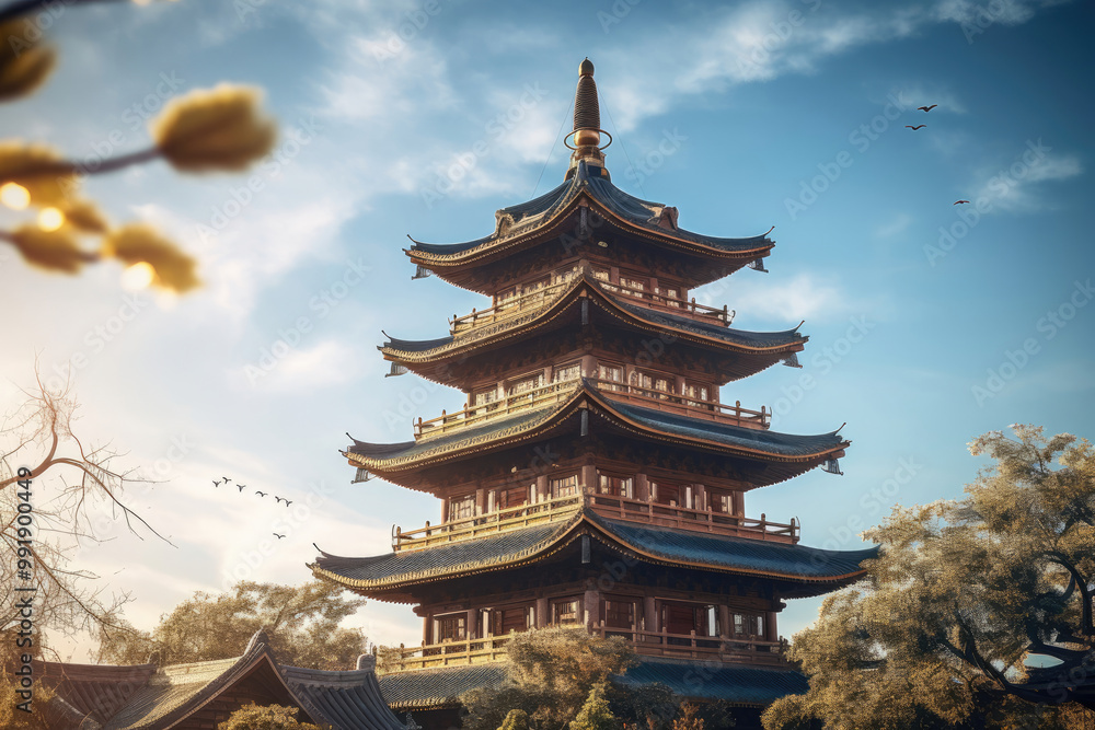 Traditional Chinese Pagoda Architecture: A Majestic Temple Traditional Chinese Pagoda Architecture: A Majestic Temple