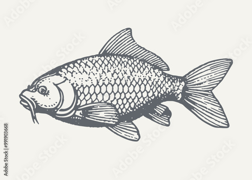 Carp. Vintage woodcut engraving style vector illustration.