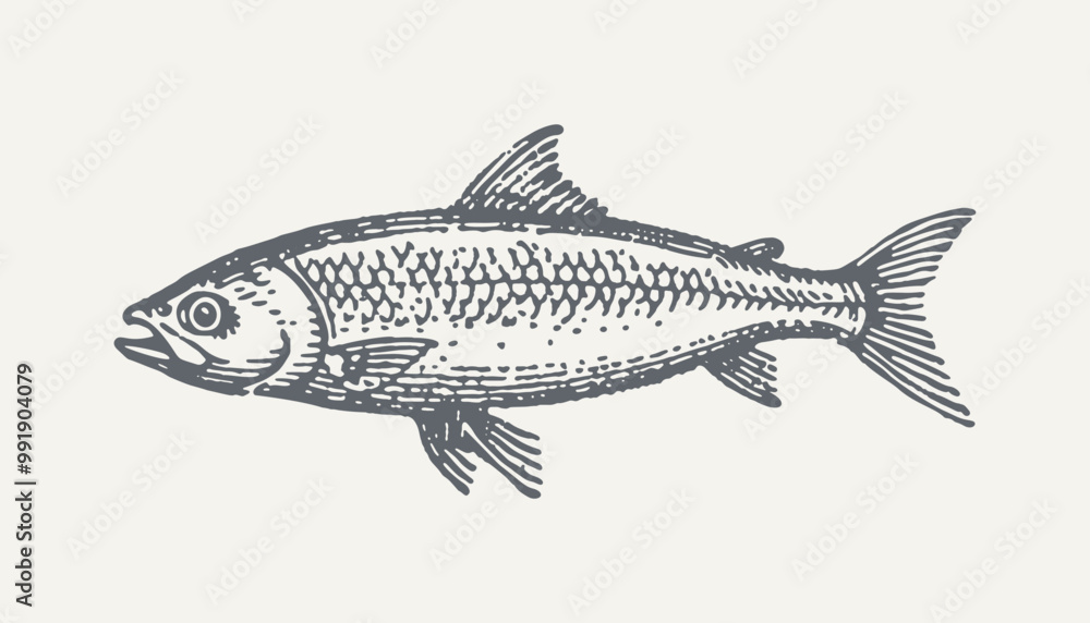Fototapeta premium Sardine. Vintage woodcut engraving style vector illustration.