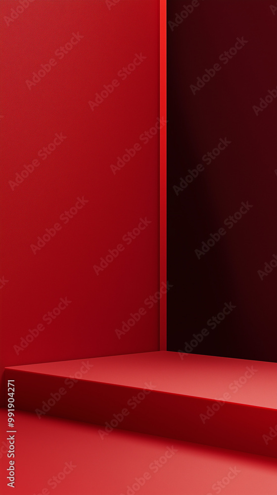 Obraz premium Red Minimalist Corner with Bold Lighting and Shadows, Architectural Design