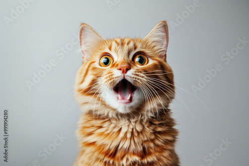 Angry and surprised cat with a funny and excited expression