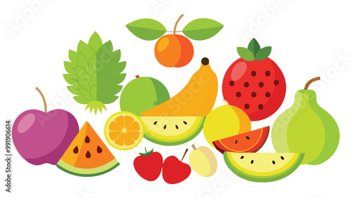 Simple fruit background with different types of fruit vector illustrations.