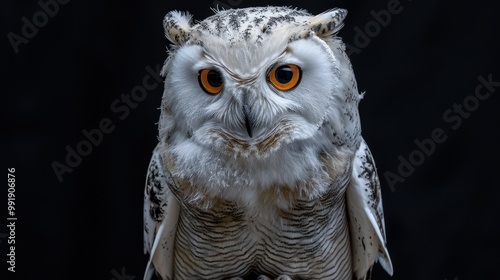 Portrait of a polar owl isolated on a black background photo