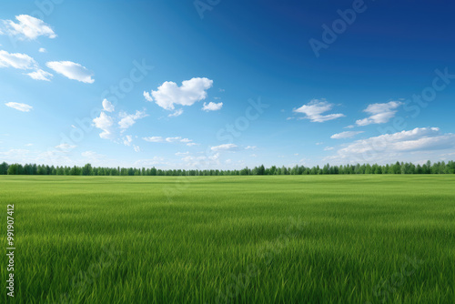 Serene Green Field Under a Blue Sky - Nature Photography