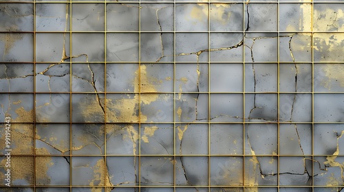 Abstract grunge background with blue and gold grunge lattice photo