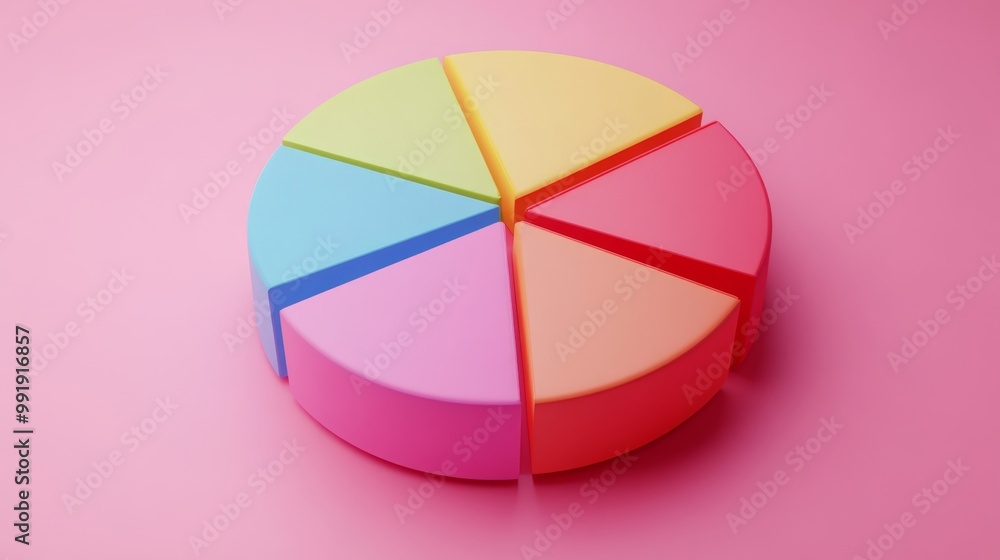Fototapeta premium Colorful pie chart on a pink background for business data analysis and marketing strategies