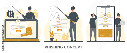 Phishing account concept illustration Cyber Crime Password Phishing Hacker Attack Steal Personal Data
