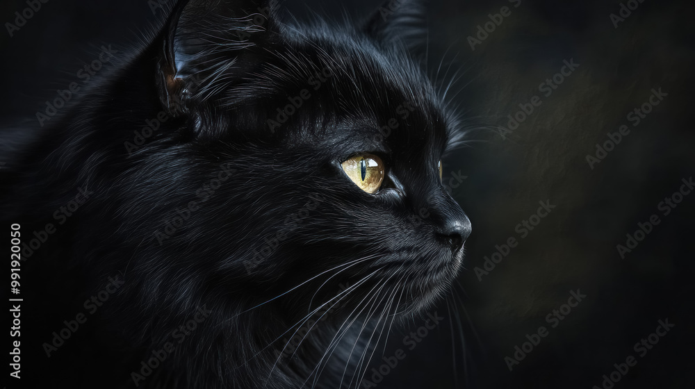 close-up portrait of a black cat with striking yellow eyes in dark setting close-up portrait of a black cat with striking yellow eyes in dark setting