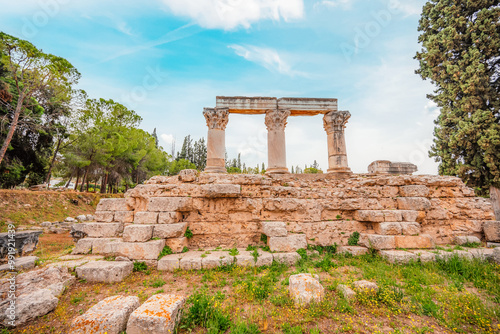 archaeological site of Ancient Corinth built in the slopes of Acrocorinth, Peloponnese, Greece