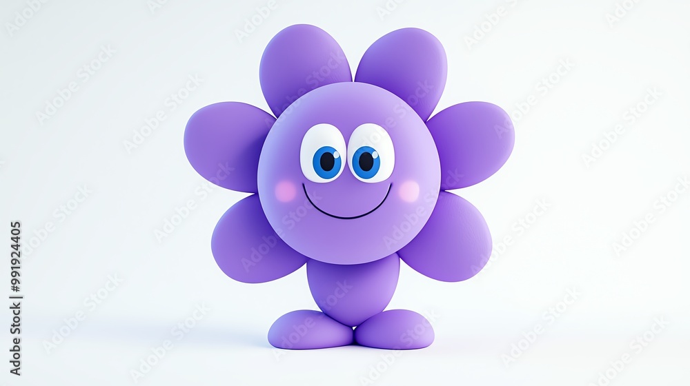 Cute purple flower character with big blue eyes and a happy smile, whimsical concept. Cute purple flower character with big blue eyes and a happy smile, whimsical concept.