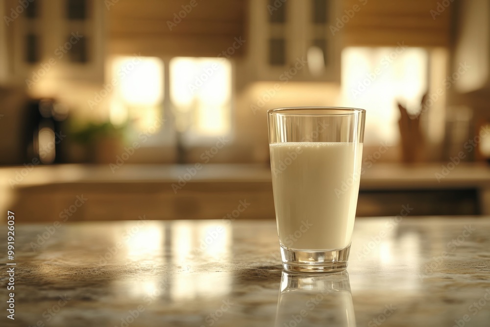 mockup banner concept featuring dairy essentials with a glass of milk on a kitchen countertop mockup banner concept featuring dairy essentials with a glass of milk on a kitchen countertop