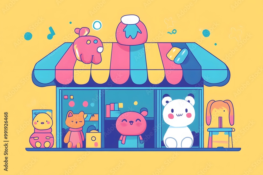 Naklejka premium Colorful Toy Store with Cute Animal Characters