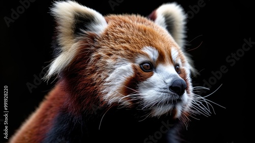 Portrait of a red panda on an isolated black background