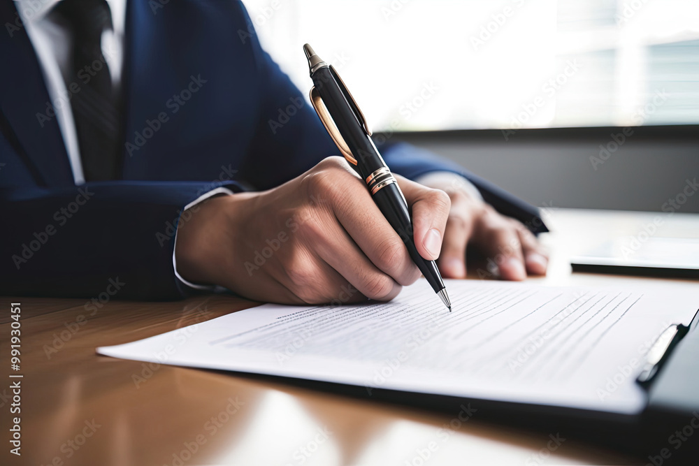 Close-up of a Businessman Signing a Contract on a Desk Close-up of a Businessman Signing a Contract on a Desk