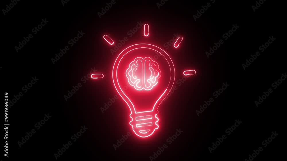Glowing Neon Creative Thinking Icon Isolated on Black Background - HD Video Motion Graphics Animation Symbolizing Innovative Ideas and Brainstorming Glowing Neon Creative Thinking Icon Isolated on Black Background - HD Video Motion Graphics Animation Symbolizing Innovative Ideas and Brainstorming