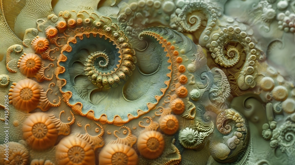 close-up view of a fractal pattern resembling the Fibonacci sequence close-up view of a fractal pattern resembling the Fibonacci sequence