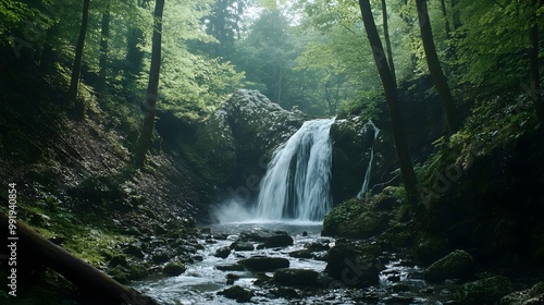 Trusetaler Waterfall cascading beautifully through lush green forest picture photo