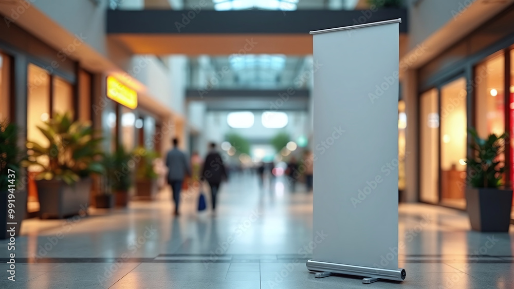 Blank Advertising Kiosk in Indoor Shopping Mall
